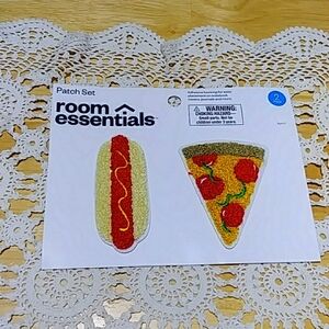 Room Essentials Iron On set, Hot Dog and Pizza Patch Set NWOT